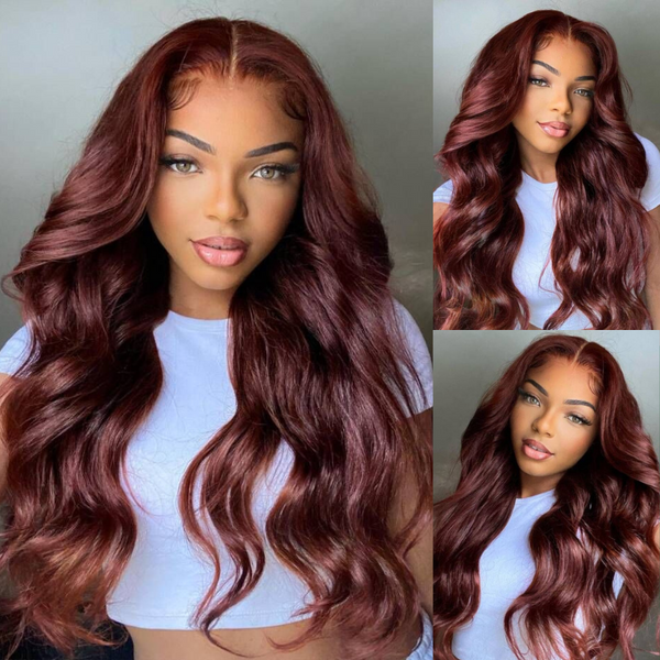 Klaiyi Hair Reddish Brown Hair Body Wave Or Kinky Straight Wigs 13x5 T Part Lace Front Wig 119$