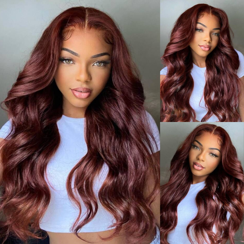 Klaiyi 13x4 Normal Lace Front 180% Density Pre-everything Glueless Full Frontal Wig Reddish Brown 7x5 Bye Bye Knots Body Wave Wig Flash Sale