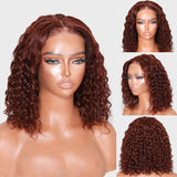 Klaiyi Auburn Hair Color Water Wave Wear Go Pre-cut Lace Closure Reddish Brown Color Wigs Flash Sale
