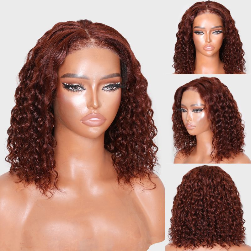 Klaiyi Auburn Hair Color Water Wave Wear Go Pre-cut Lace Closure Reddish Brown Color Wigs Flash Sale