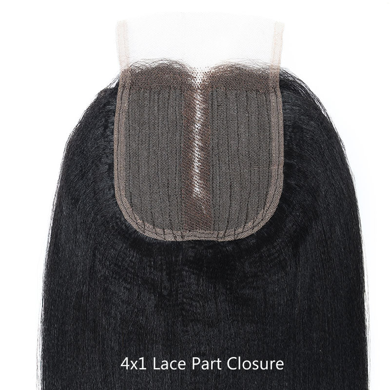 Klaiyi Yaki Straight Hair Bundles with Closure Brazilian Hair 3 Bundles with 4*1 Lace Part Closure Flash Sale