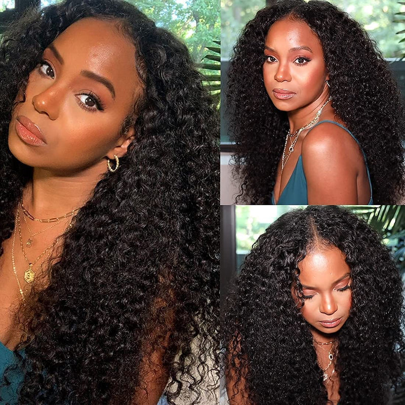 Klaiyi Kinky Curly V Part Wig Virgin Human Hair Real Scalp Great Protective Beginner Friendly Wig Flash Sale