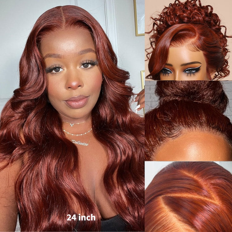Klaiyi Reddish Brown Body Wave 13x4 Real Ear To Ear Lace Frontal Pre-Everything Wig Pre-Cut Lace Frontal Super Secure Wig