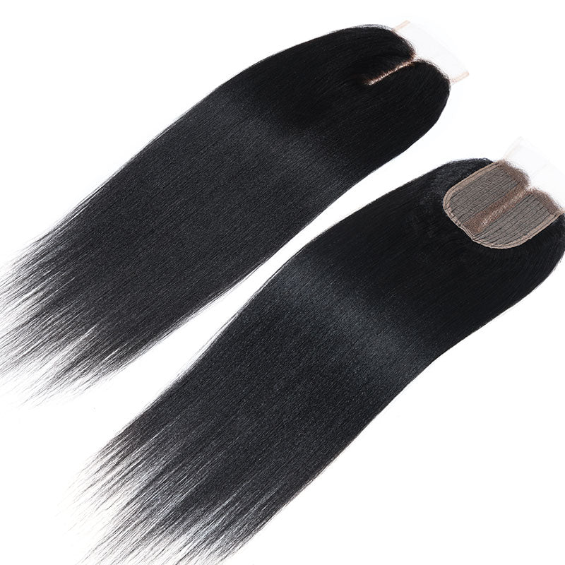 Klaiyi Yaki Straight Hair Bundles with Closure Brazilian Hair 3 Bundles with 4*1 Lace Part Closure Flash Sale