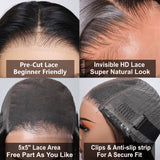 Klaiyi Pre-Cut 5x5 HD Clear Lace Put On and Go Glueless Wig Body Wave/Straight/Curly Hair