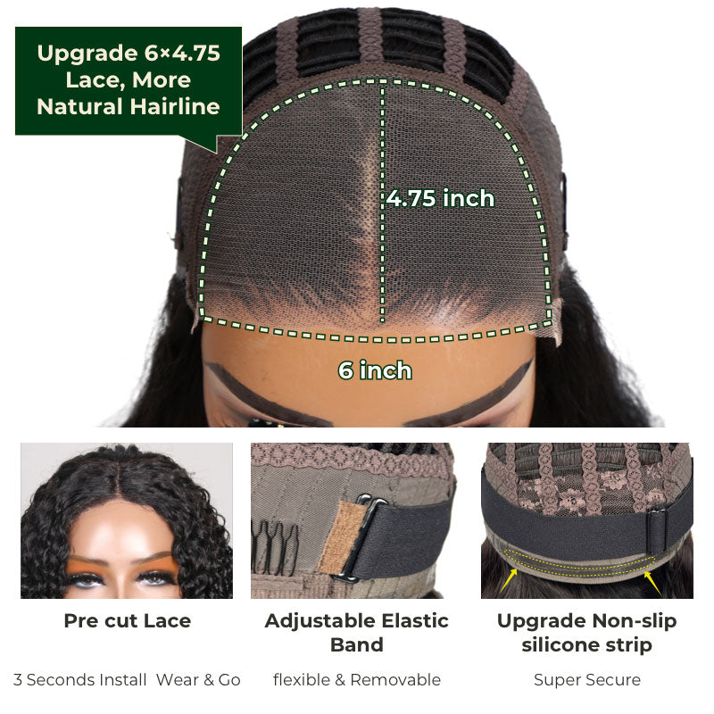 Klaiyi 250% Bleach Knots Wig 6*4.75 Pre-Cut lace Glueless Wear&Go Wig Beginner Friendly High Density Super Natural Wigs Flash Sale
