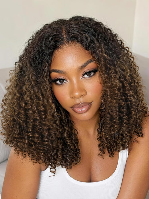 Klaiyi 7x5 Bye Bye Knots Lace Closure Wig Chestnut Brown Ombre Burmese Curly With Finger Coil Ends Wig