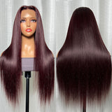 Extra 60% OFF | Klaiyi Dark Burgundy Color Straight Lace Front Wig Pre-Plucked