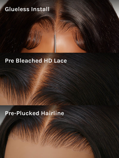 Klaiyi 7x5 No Slip Glueless Lace Wig Balayage Highlights Yaki Straight Bob Wig with Invisi Drawstring