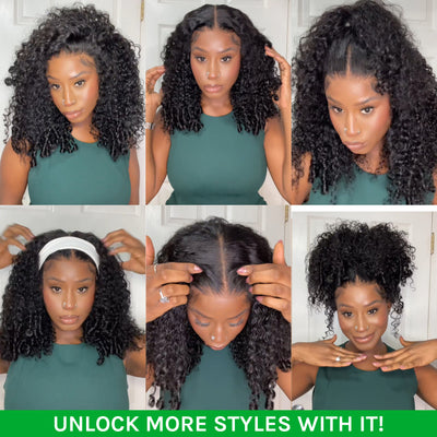 Klaiyi 7x5 Bye Bye Knots Curly Hair with Finger Coil Ends Put on and Go Glueless Human Hair Wig