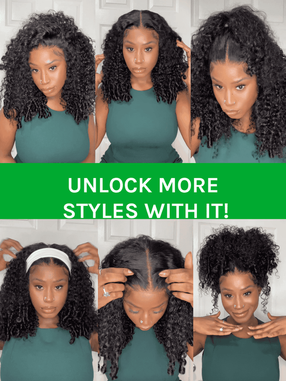 Klaiyi 7x5 Bye Bye Knots Curly Hair with Finger Coil Ends Put on and Go Glueless Human Hair Wig