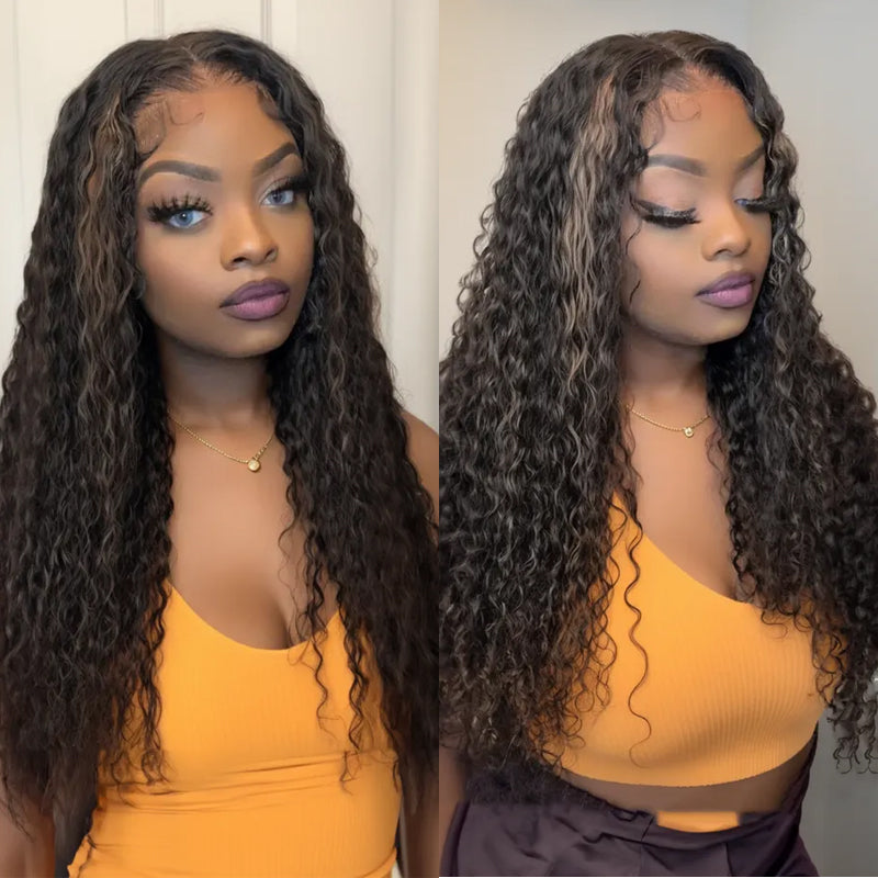 Klaiyi Balayage Blonde Highlight Jerry Curly Put On and Go Lace Wig Precolored Ombre Hair 7x5 Bye Bye Knots Wig Flash Sale