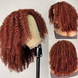 $50 OFF Full $51 | Code: SAVE50 Klaiyi Pre-Cut 4C Afro Kinky Curly Wig Auburn Brown 13x4 Lace Frontal Wig