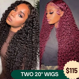 $115 Get Two 20inch Wigs | Red Burgundy 99J Lace Part Wig + Jerry Curl U Part Wig Glueless Meets Real Scalp Flash Sale