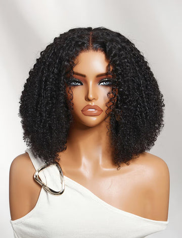 Klaiyi 7x5 No-Slip Glueless Lace Closure Wig Natural Curly Bob 4A/4B Inspired Curls Wash-and-Go Face-Framing Twist-Out