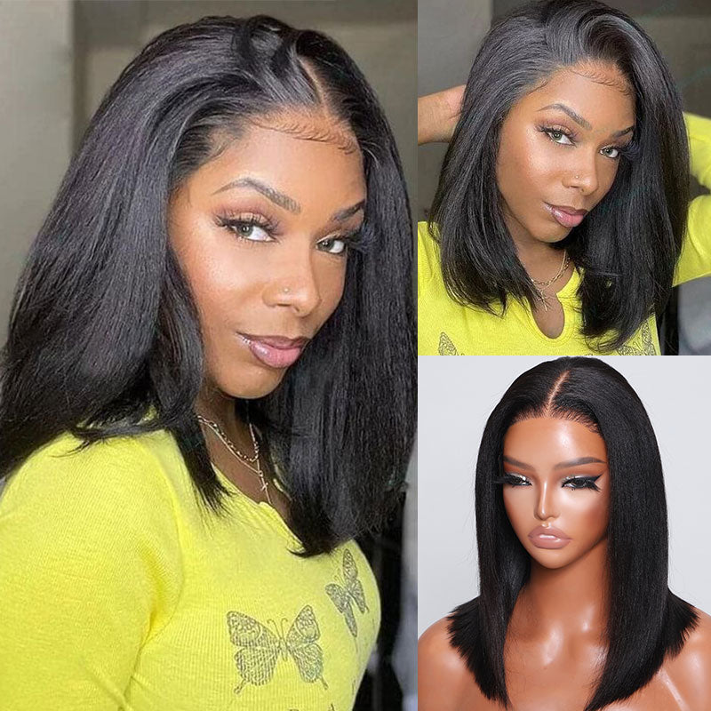 Klaiyi Yaki Straight Bob Wig Upgrade 13x4 Pre Everything Put On and Go Glueless Wig Pre-Cut Lace Wig Flash Sale