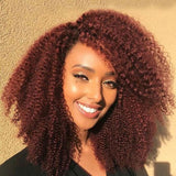 $50 OFF Full $51 | Code: SAVE50 Klaiyi Pre-Cut 4C Afro Kinky Curly Wig Auburn Brown 13x4 Lace Frontal Wig