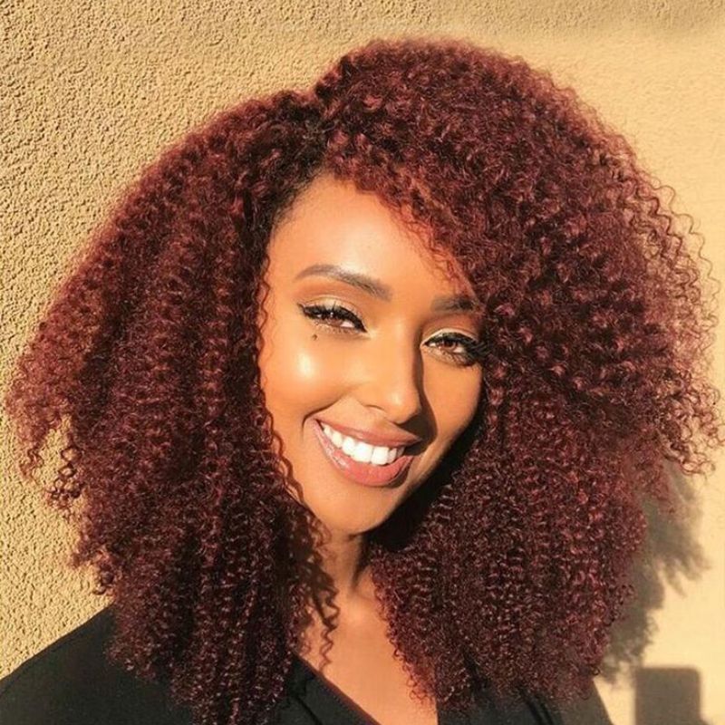 $50 OFF Full $51 | Code: SAVE50 Klaiyi Pre-Cut 4C Afro Kinky Curly Wig Auburn Brown 13x4 Lace Frontal Wig