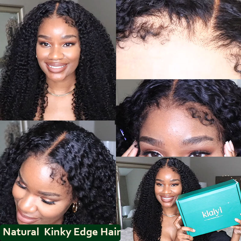 Test of Klaiyi 4c Kinky Edge Kinky Curly Skin Melt 13x4 Lace Front Wig Virgin Human Hair Natural Hairline