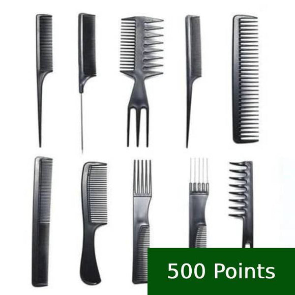 500 points | Ensemble de peignes Klaiyi pour cheveux mouillés, secs, bouclés et lisses, antistatiques, à dents fines et larges, noir