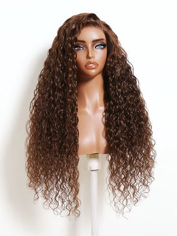 Klaiyi 7x5 No-Slip Glueless Water Wave Wig Chocolate Brown Warm Mocha Brown Human Hair Wig