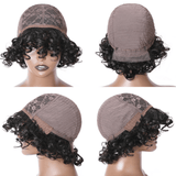 Buy 1 Get 1 Free,Code:BOGO | Klaiyi Bouncy Curls Short Human Hair Wigs with Bangs Glueless Pixie Cuts Wigs