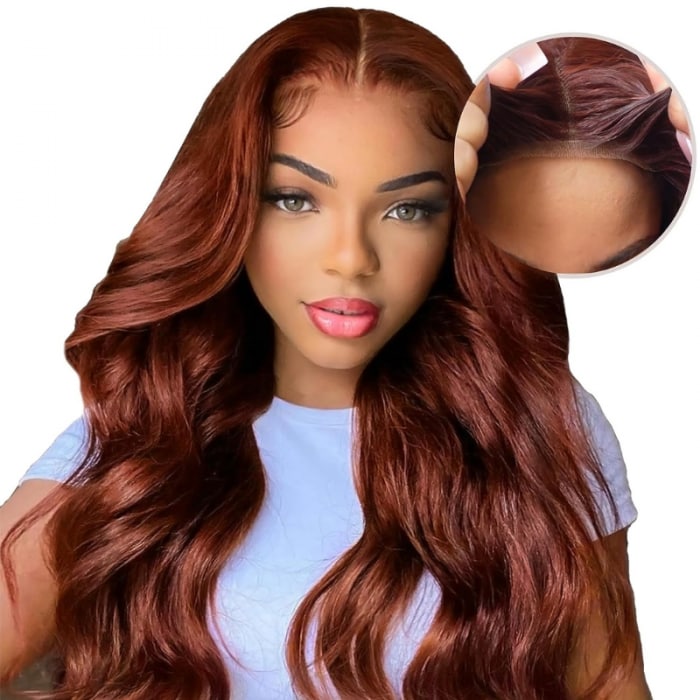 Buy 1 Get 1 Free,Code:BOGO | Klaiyi 6x4.5 Reddish Brown Wear Go Larger Lace Lace Wig Body Wave/Kinky Curly/Water Wave