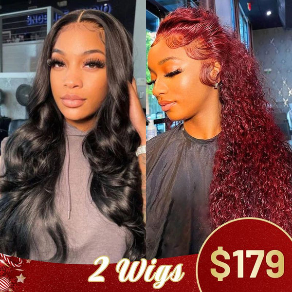 $179 Get 2 Wigs | 7x5 Pre-Everything Body Wave Wig + 180% Density 13x4 Lace Frontal 99J Burgundy Jerry Curly Wig Flash Sale