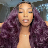 Klaiyi Smokey Deep Purple Ombre 13x4 Lace Front Body Wave Wig Flash Sale