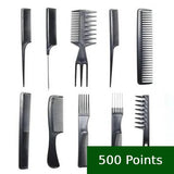 500 Points | Klaiyi Hair Care Comb Anti Static Coarse Fine Toothed Tail Pick Combs Black Set For Wet Dry Curly And Straight Hair