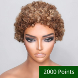 2000 Points | Klaiyi Brown with blonde highlight Short Pixie Cut Wigs