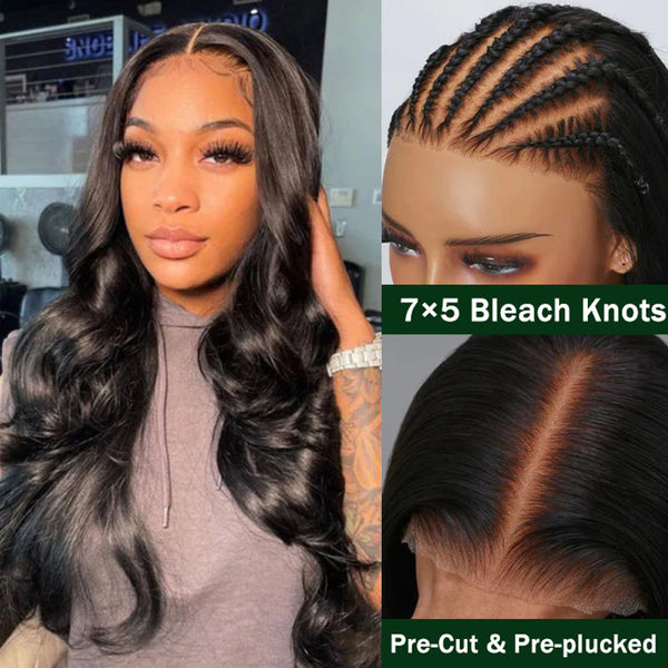 $200 OFF Over $201,Code:SAVE200 | Klaiyi 7x5 Bye Bye Knots Glueless Wig  Body Wave Pre Cut Lace Wigs Flash Sale