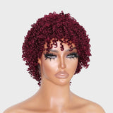 Klaiyi 99J Wig Short Pixie Cut Wigs Machine Made Burgundy Human Hair Wig Flash Sale