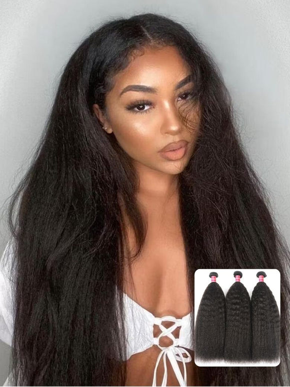 Klaiyi 3 Bundles Kinky Straight Human Hair Weft Deals on Sale 100% Human Bundles Flash Sale