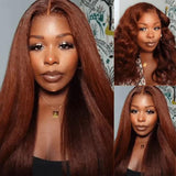 Klaiyi Yaki Straight Reddish Brown 7x5 Pre-cut Lace Put On And Go Wig Flash Sale