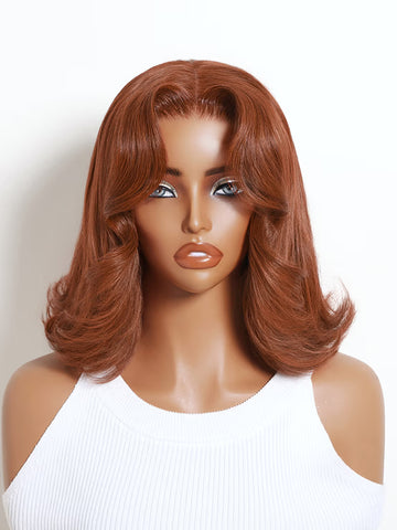 Flash Sale Klaiyi 7x5 No Slip Lace Closure Wig Copper Auburn Body Wave Short Bob Human Hair Wig With Face-Framing Layers