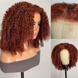 $50 OFF Full $51 | Code: SAVE50 Klaiyi Pre-Cut 4C Afro Kinky Curly Wig Auburn Brown 13x4 Lace Frontal Wig