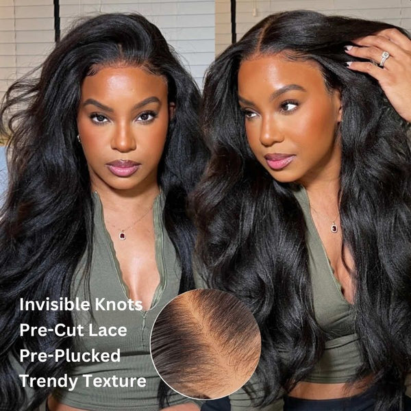 Klaiyi Natural Color Yaki Straight  7x5  Pre Everything Put On and Go Glueless Lace Wigs Flash Sale