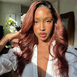Buy 1 Get 1 Free,Code:BOGO |Klaiyi Beginner Friendly Brunette Auburn Brown V Part Body Wave Wig No Leave Out Super Natural