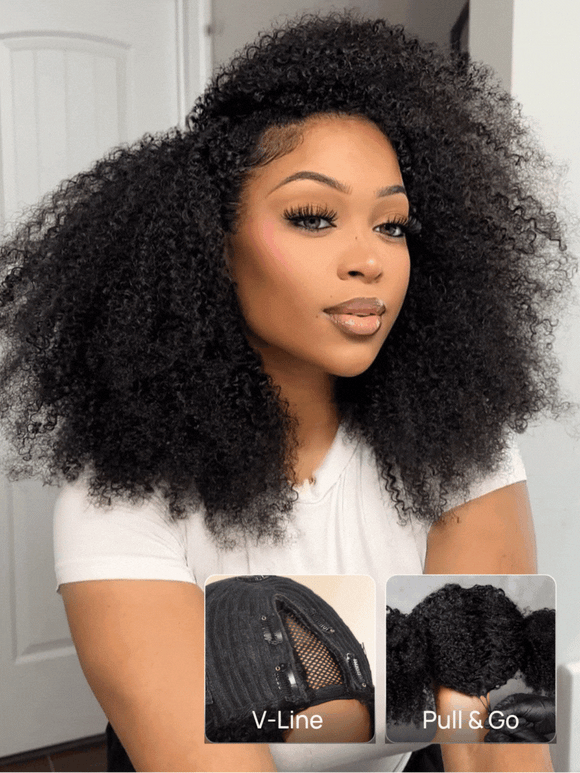 Perruque Klaiyi 7x5 Bye Bye Knots, cheveux bouclés avec pointes enroulées aux doigts, facile à poser et sans colle, en cheveux humains. 