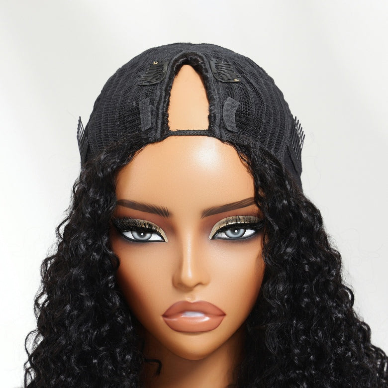 Klaiyi Hair InvisiBlend™ V part Wig 3.0 Bouncy Water Wave Curly Seamless Blending Wig With Drawstring 150% Density Protect Your Natural Hair