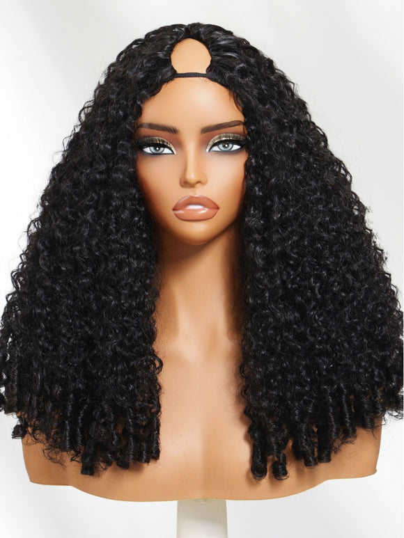 Klaiyi Hair InvisiBlend™ V part Wig Curly Hair with Finger Coil Ends Human Hair Wig