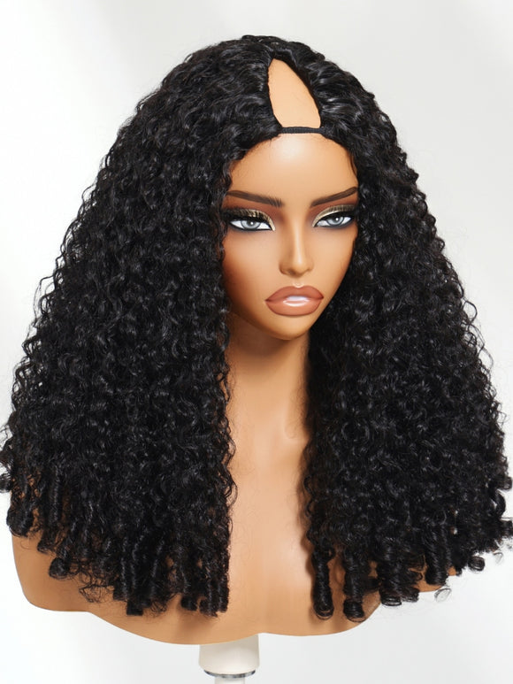 Klaiyi Hair InvisiBlend™ V part Wig Curly Hair with Finger Coil Ends Human Hair Wig