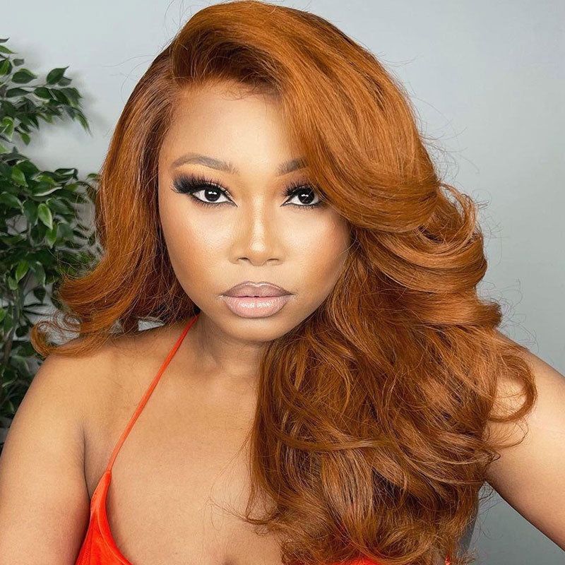 Klaiyi Ginger Spice Brown Body Wave 13X4 Lace Front Wigs 180% Density Human Hair Flash Sale