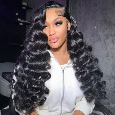 Klaiyi Loose Deep Wave 13x4 Pre everything™ Lace Frontal Wig Put on and Go Glueless Human Hair Wigs