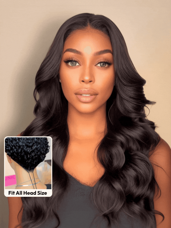 Klaiyi Body Wave Easicontour V Part Glueless Wig with invisi Drawstring Human Hair Meets Real Scalp Beginner Friendly
