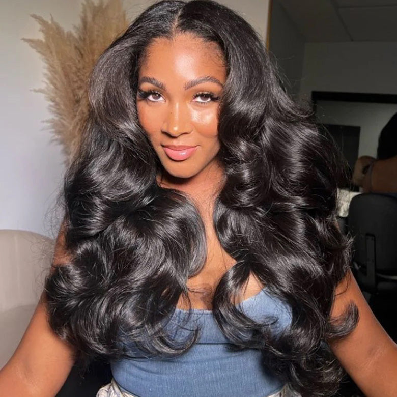 Klaiyi Body Wave Easicontour V Part Glueless Wig with invisi Drawstring Human Hair Meets Real Scalp Beginner Friendly