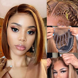 Klaiyi Bob 6x4.75 Glueless Lace Wig Wear Go Wig  Honey Blonde Highlight Color Flash Sale