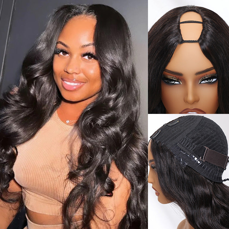Klaiyi Body Wave Easicontour V Part Glueless Wig with invisi Drawstring Human Hair Meets Real Scalp Beginner Friendly