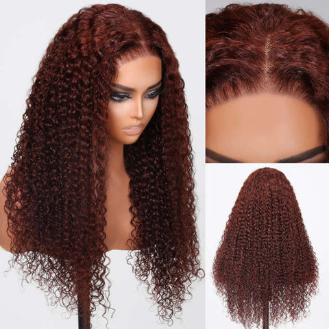 $100 Off Full $101 | Code: SAVE100 Klaiyi Auburn Copper Color Jerry Curly  6x4.75  Pre-Cut Lace Wig Flash Sale